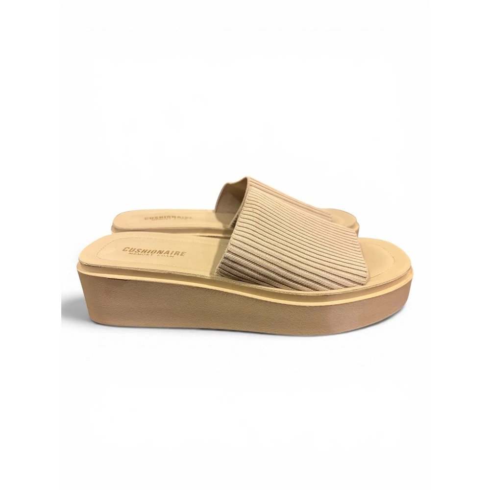 Cushionaire Taupe Weave Ribbed Platform Slide Sandals Beige Tan Size 9